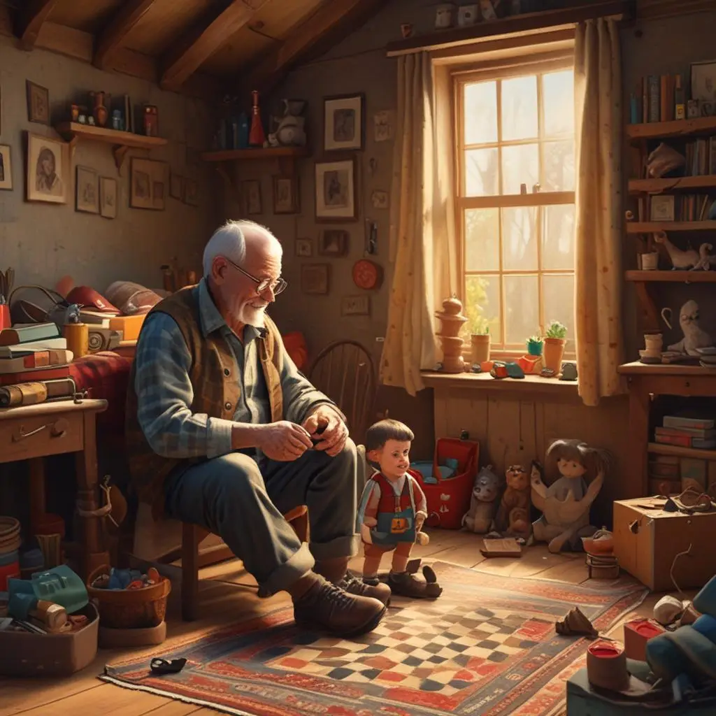 Un abuelo y su nieto juegan checkers